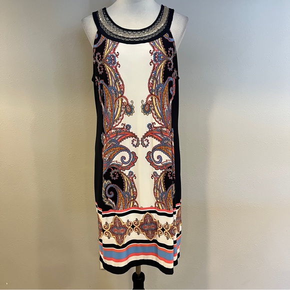 Roz & Ali Dresses & Skirts - Roz & Ali‎ Elegant Multicolor sleeveless stretchy Paisley mini Dress size 14